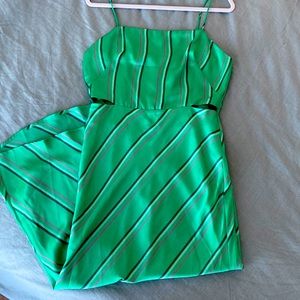 Lulu’s green striped satin cocktail dress